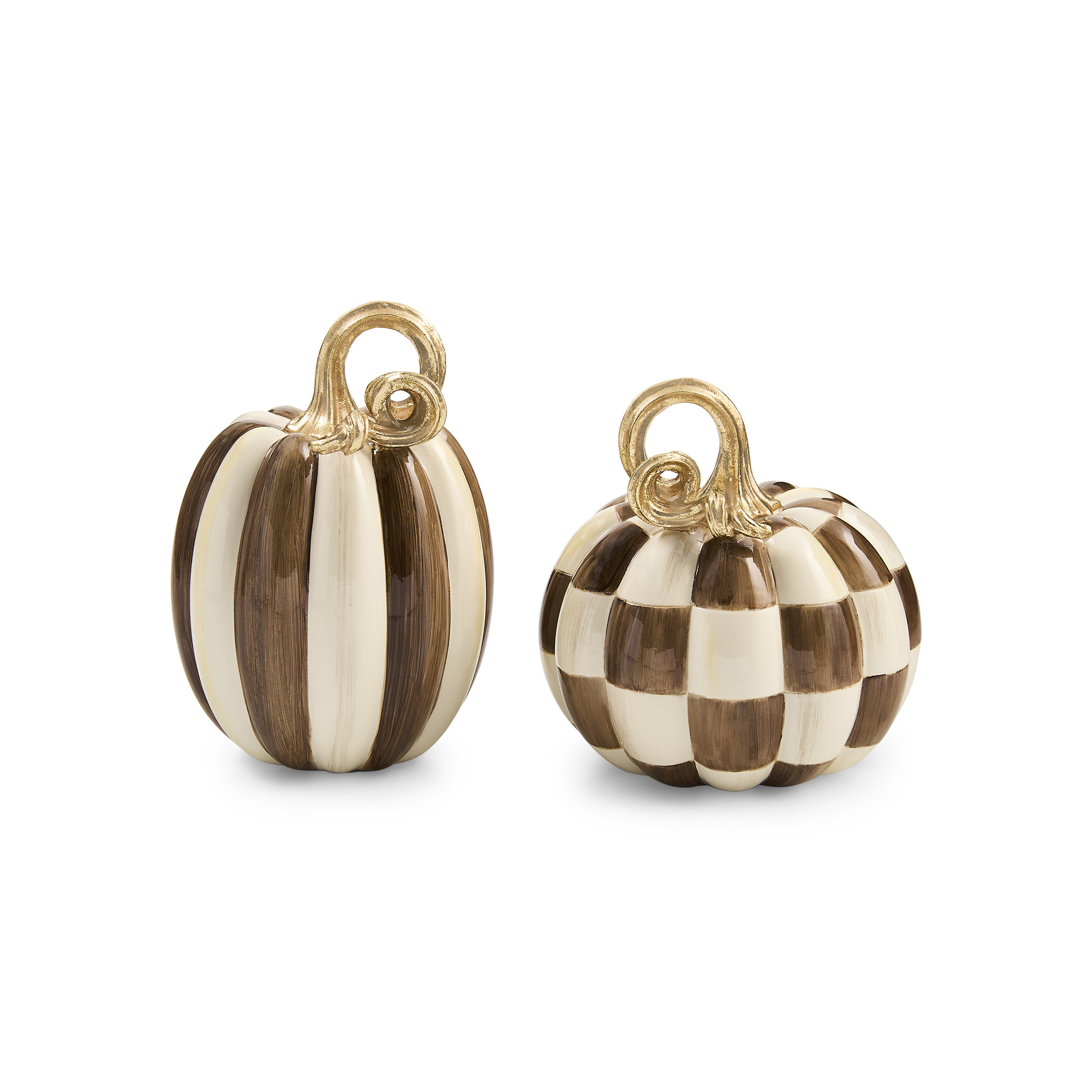 MacKenzie-Childs Chocolate Check and Stripe Petite Pumpkins, Figurine | MacKenzie-Childs
