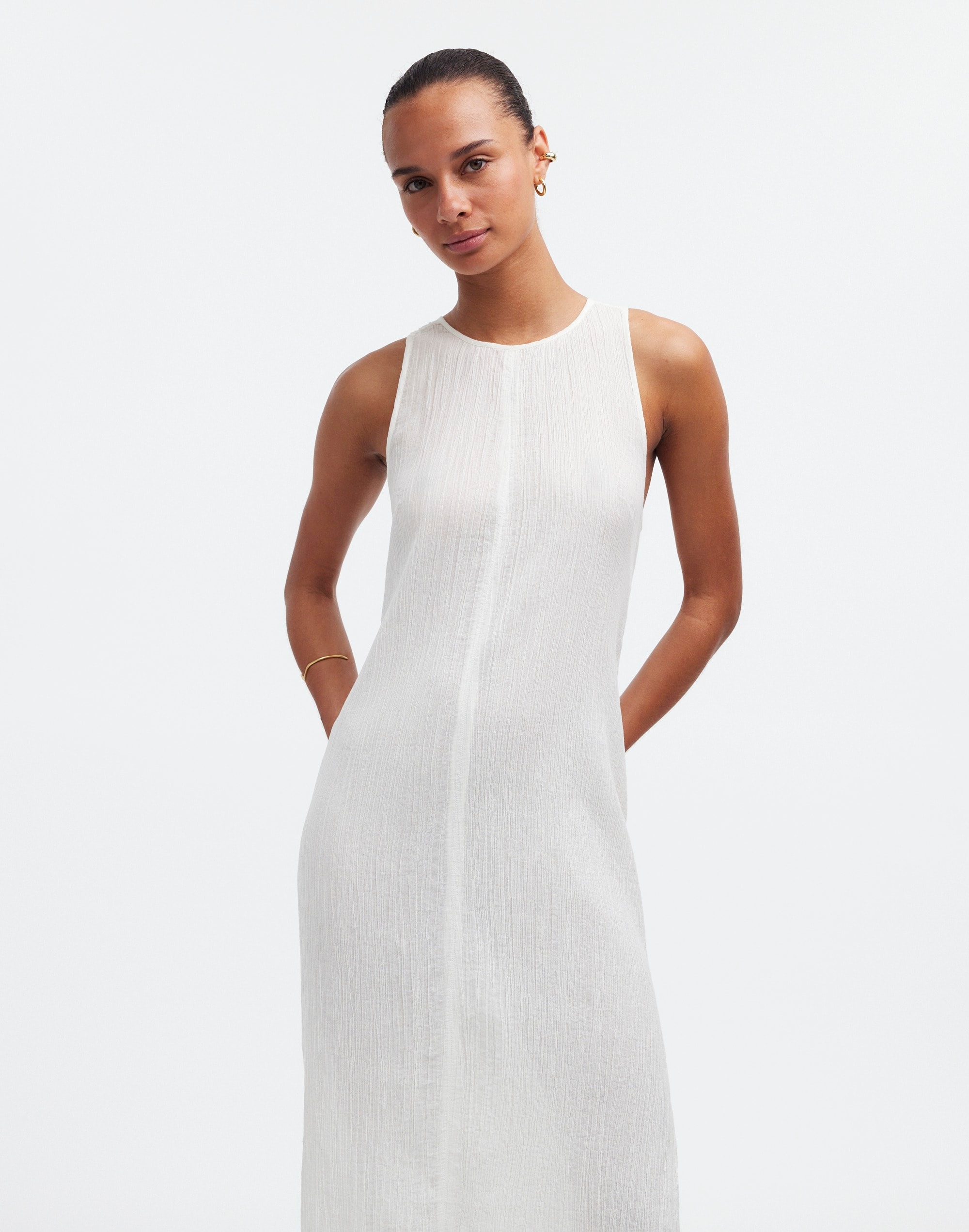 Open-Back Midi Cover-Up Dress in Crinkle Cotton | Madewell