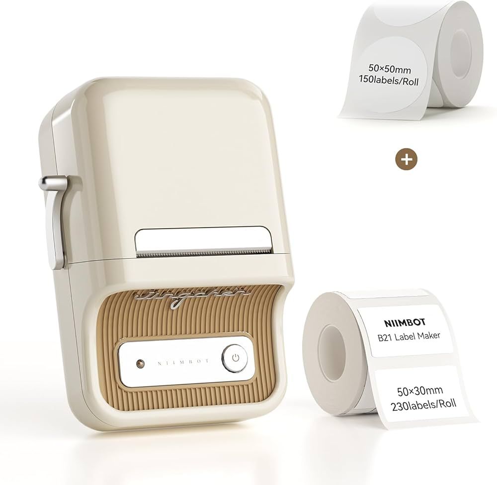 NIIMBOT B21 Bluetooth Label Maker with 1 Roll White Round Label Tape 50×50mm-150Labels/Roll | Amazon (US)