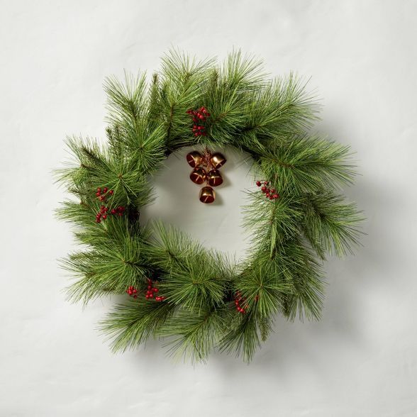 Faux Pine Wreath with Red Berries and Bells - Hearth & Hand™ with Magnolia | Target