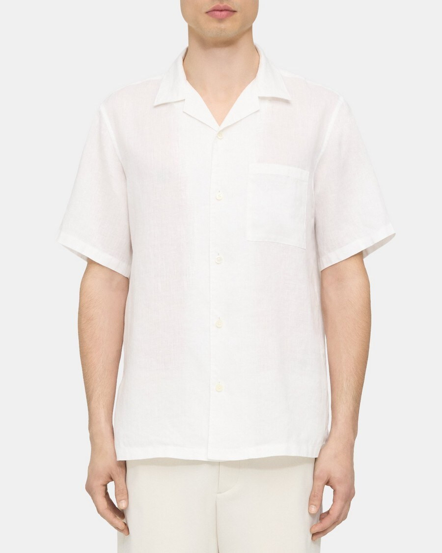 Noll Short-Sleeve Shirt in Relaxed Linen | Theory