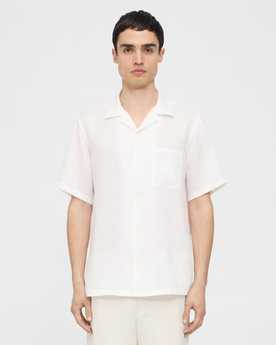 Noll Short-Sleeve Shirt in Relaxed Linen | Theory