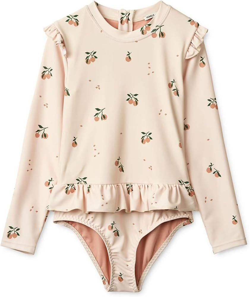 Girls Long Sleeve Swimsuits One Piece Rash Guard Bathing Suit with Ruffle Butt | Amazon (US)