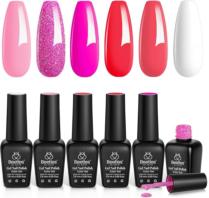 Beetles Hot Pink Gel Polish Set - 6 Colors Pink Gel Nail Polish Rose Red Nails Kit Nail Polish Co... | Amazon (US)
