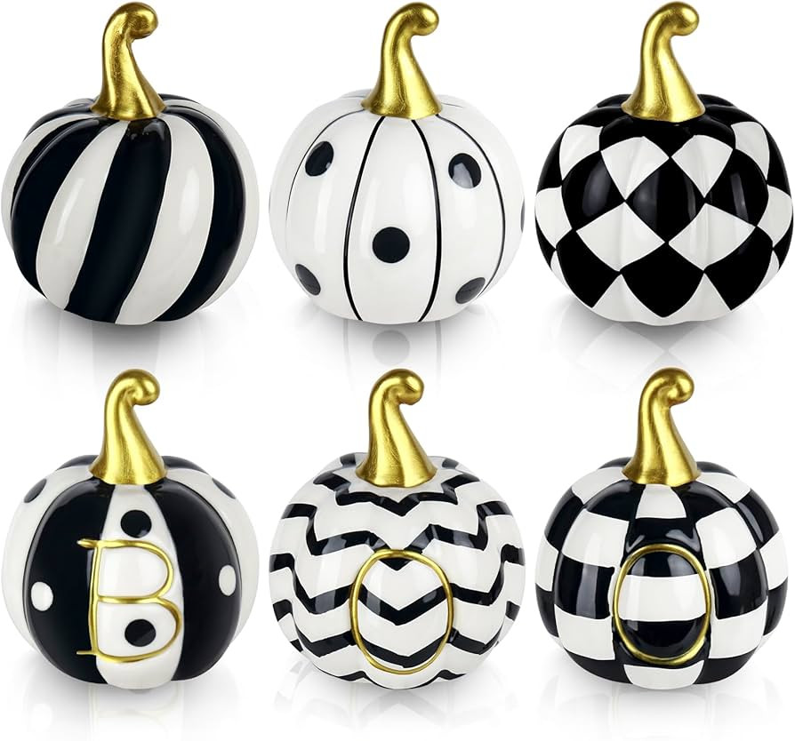 Ceramic Pumpkin Fall Decorations - 6 Pack Ceramic Thanksgiving Day Pumpkin Fall Decor - Assorted ... | Amazon (US)