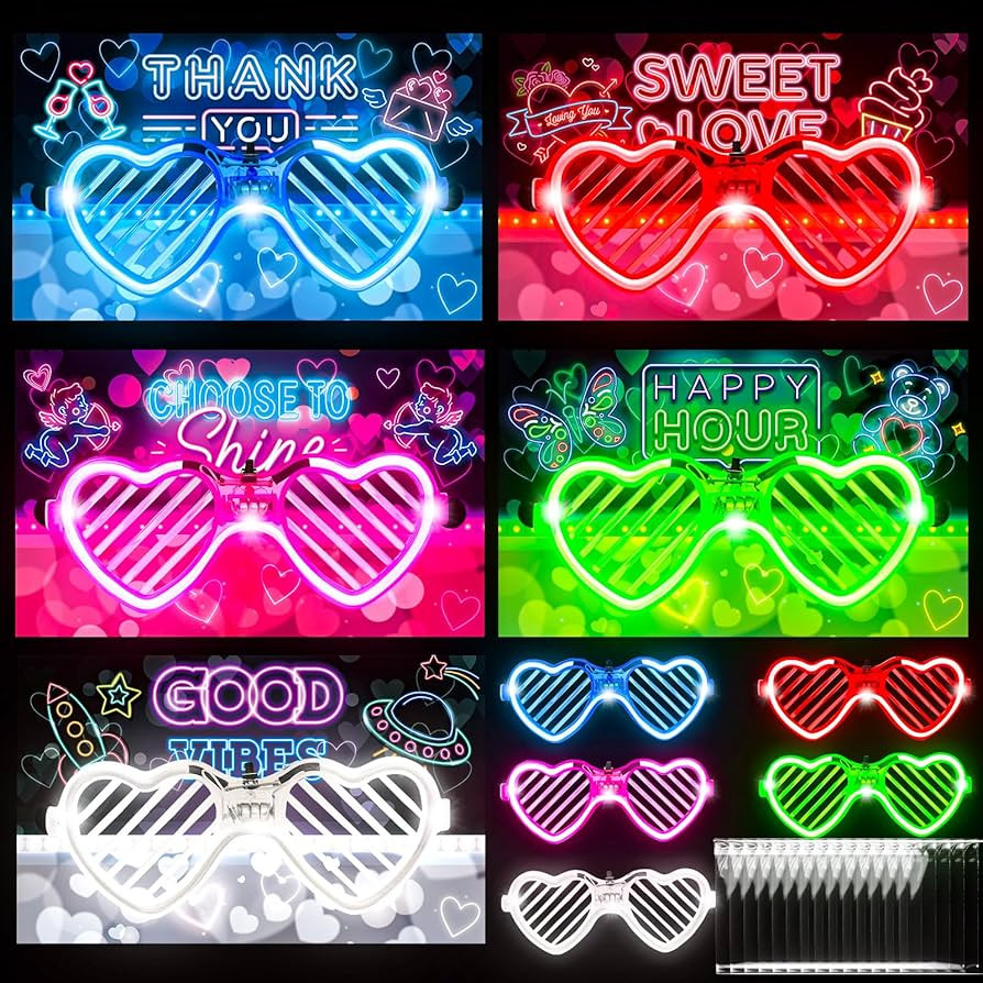 30pcs Valentine Day LED Heart Glasses Glow in the Dark Party Favors for Kids Adults 5 Colors Ligh... | Amazon (US)