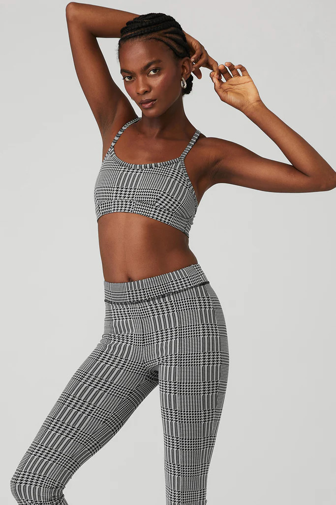 Jacquard Glenplaid Gratitude Bra - Titanium/Black | Alo Yoga (US)