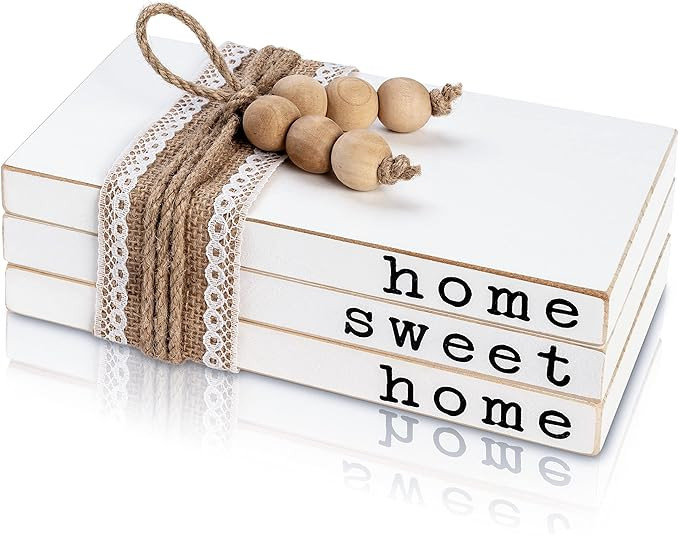 Wooden Decorative Books for Your Home Sweet Home - Farmhouse Book Decor for Fireplace Mantle - St... | Amazon (US)