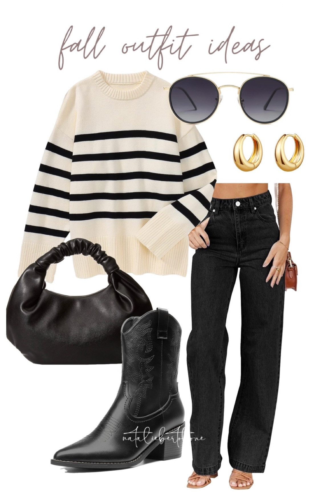 Fall outfit idea. Striped sweater. High waisted black jeans. Black cowboy boots fall fashion. Trendy outfits.

#LTKSeasonal #LTKFind #LTKstyletip