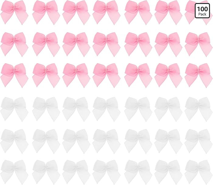 Mini Bows for Crafts, 100 Pcs 1 Inch Pink White Tiny Ribbon Bows Small Satin Bow for DIY Crafts Sewing Gift Wrapping Basket Wedding Birthday Christmas Party Scrapbooking Decoration (50 Pink+ 50 White) | Amazon (US)
