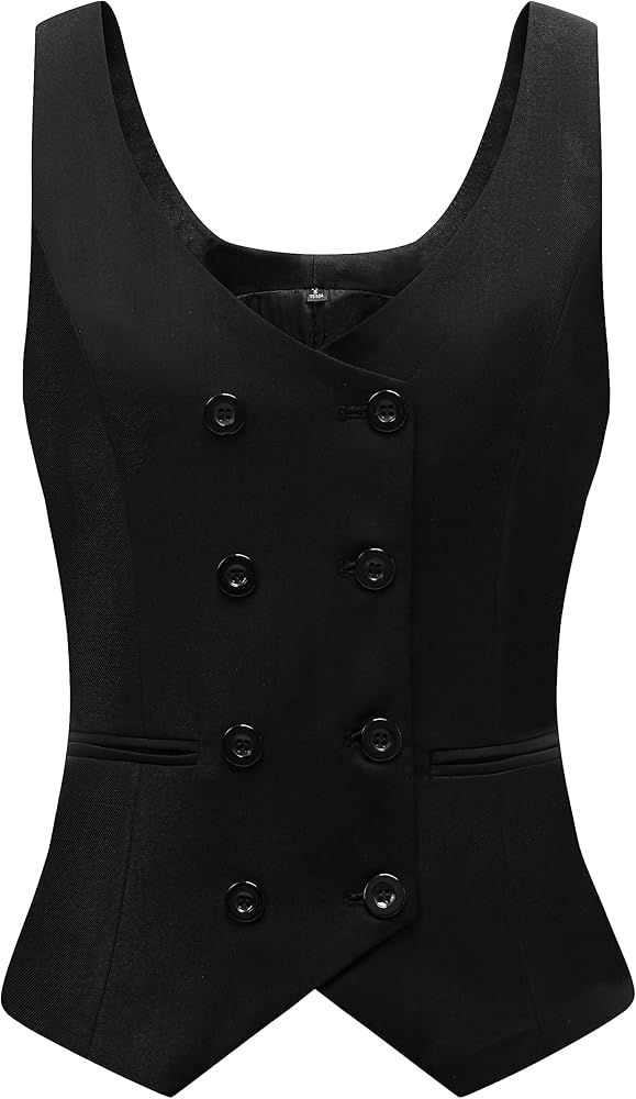 Foucome Womens Suit Vest Double Breasted V-Neck Fashion Dressy Casual Waistcoat Vest for Women | Amazon (US)