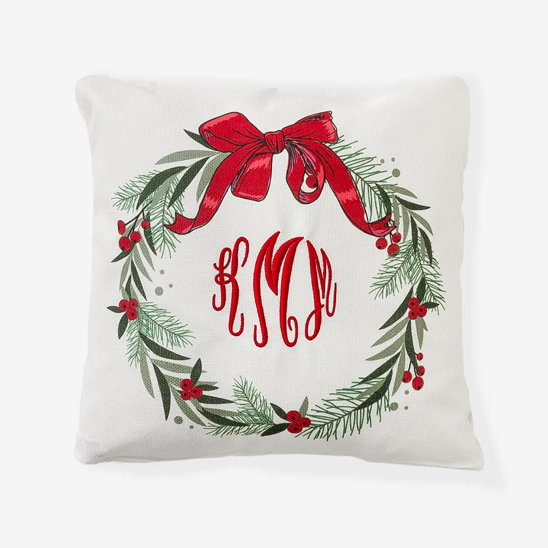 Monogrammed Christmas Wreath Pillow Sham | Marleylilly