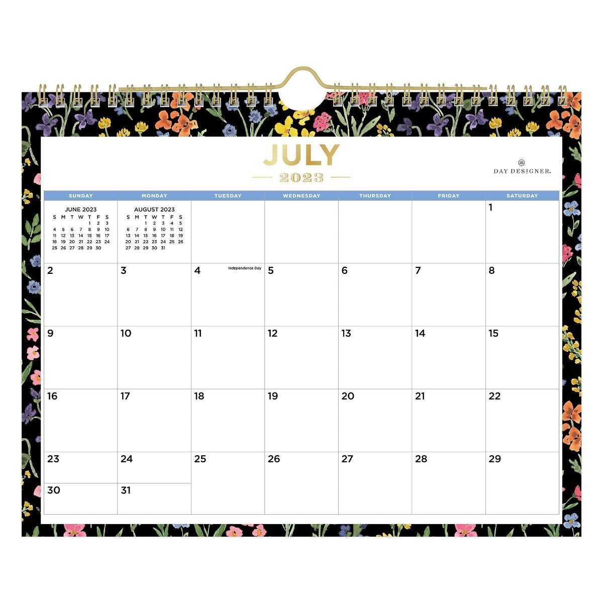 Day Designer 2023-24 Academic Wall Calendar 11"x8.75" Monthly Wirebound Flower Field Black | Target