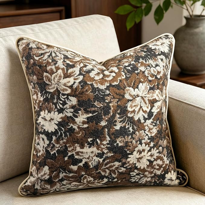 DEFUNX Vintage Throw Pillow Covers 18x18 Inches, Mocha Brown, Pack of 1 | Fall Decorations for Ho... | Amazon (US)