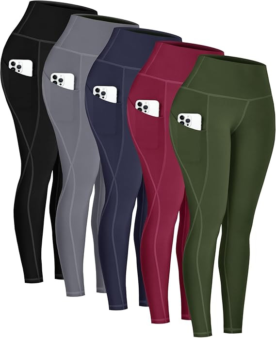 5 Pack Leggings with Pockets for Women - High Waisted Tummy Control Workout Gym Yoga Pants | Amazon (US)