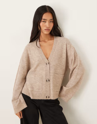 Gina Tricot relaxed knit cardigan with pockets in beige melange | ASOS | ASOS (Global)
