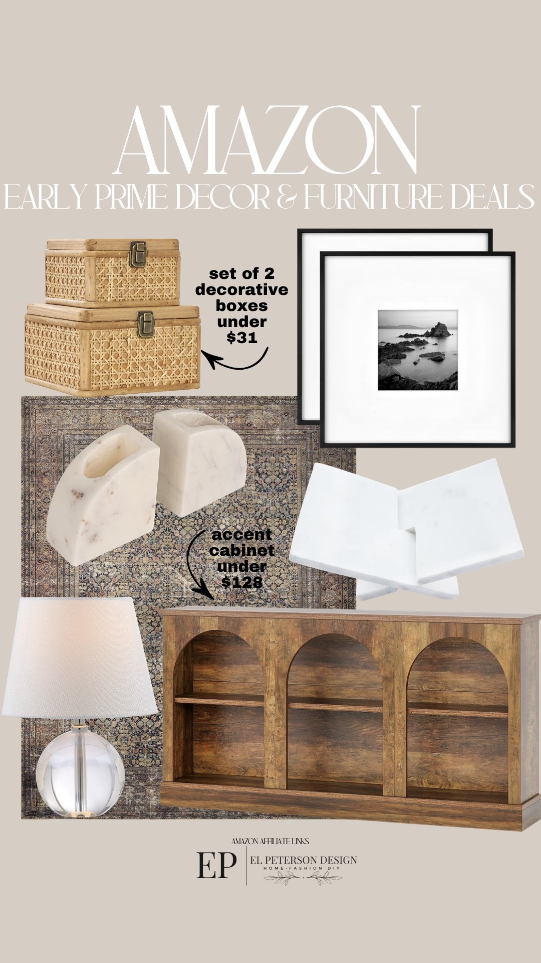 Amazon
Early Prime Deals
Rug
Table lamp
Bookends
Book holder
Accent cabinet
Decorative boxes
Picture frame

#LTKHome #LTKSaleAlert