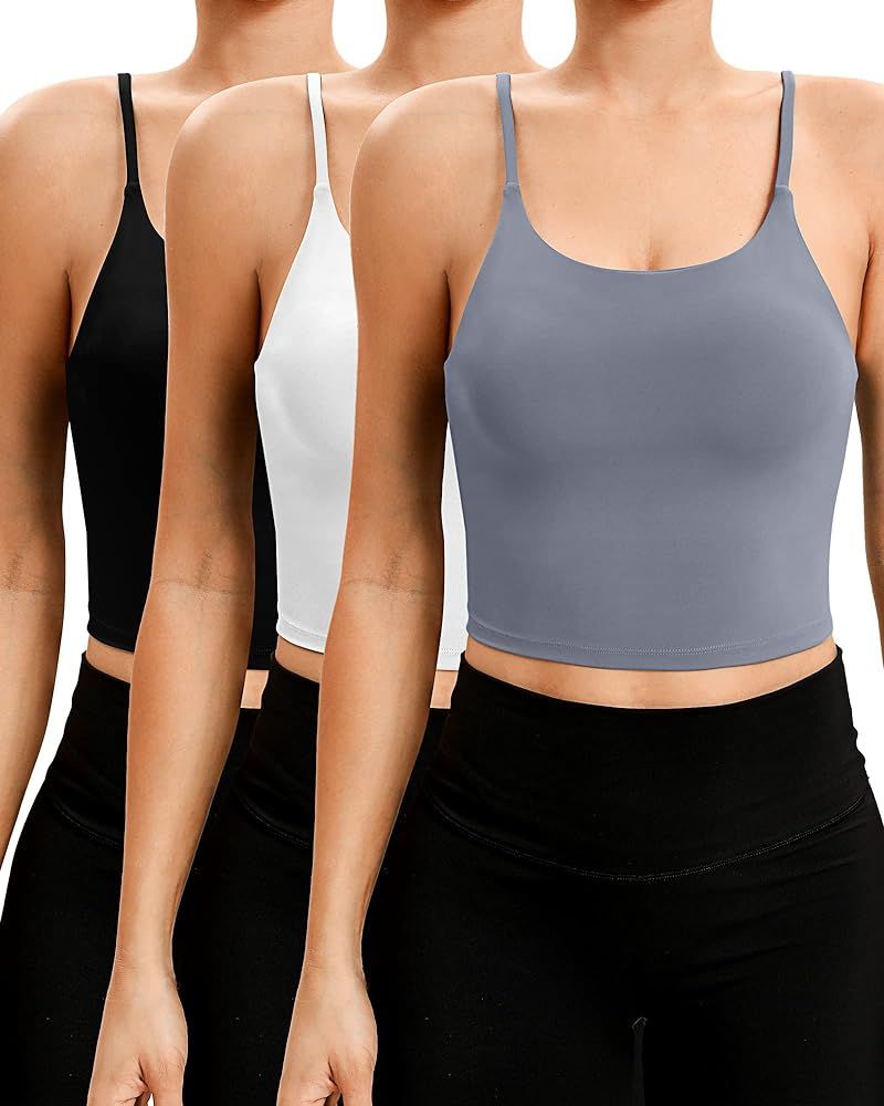 3 Pcs Women's Longline Sports Bra Spaghetti Strap Crop Top Padded Crop Yoga Workout Fitness Tank Top Bra | Amazon (US)