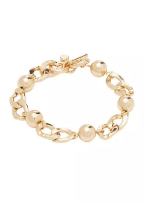 Gold Tone Round Chain Line Toggle Bracelet | Belk