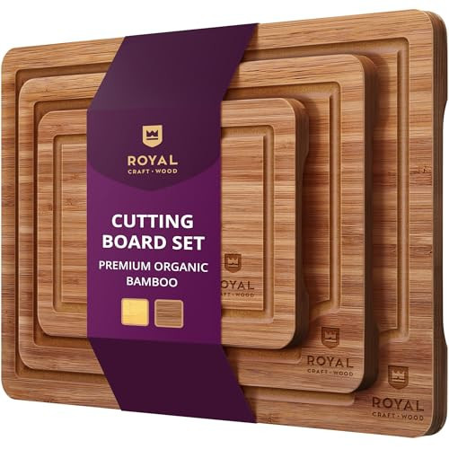 ROYAL CRAFT WOOD Wooden Cutting Boards for Kitchen Meal Prep & Serving - Bamboo Wood Serving Board Set with Deep Juice Groove Side Handles - Charcuterie & Chopping Butcher Block for Meat (3 Pcs) | Amazon (US)