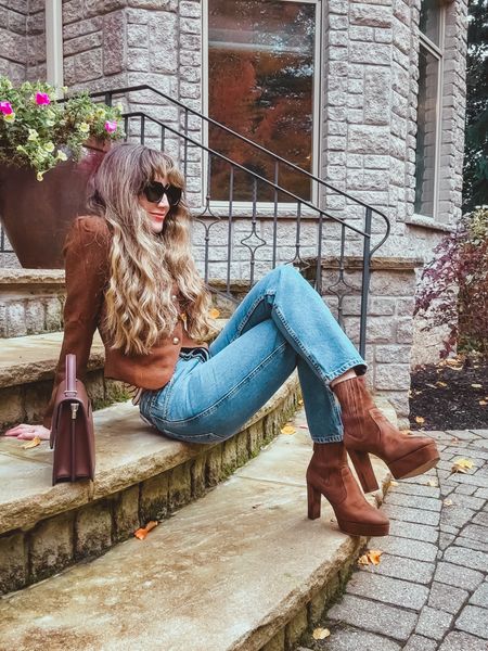 The perfect fall suede boots and jeans to show off your shoes!! 15% off with code ziba15. Brown blazer is 20% off with code ziba20

#LTKstyletip #LTKsalealert #LTKshoecrush