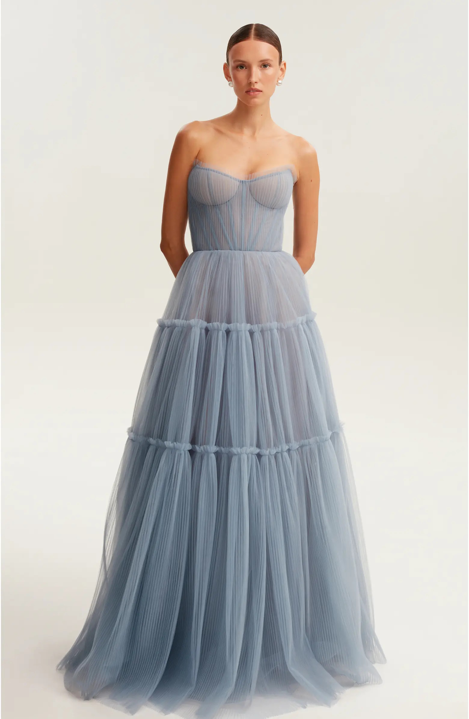 Ruffled Tulle Maxi Formal Occasion Gown in Blue | Nordstrom