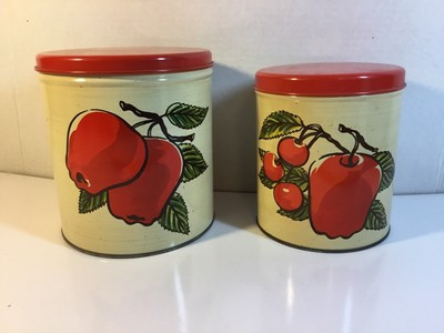 Vintage Ballonoff Tin Metal Canister Kitchen Storage Set of 2 Red  Apples | eBay US