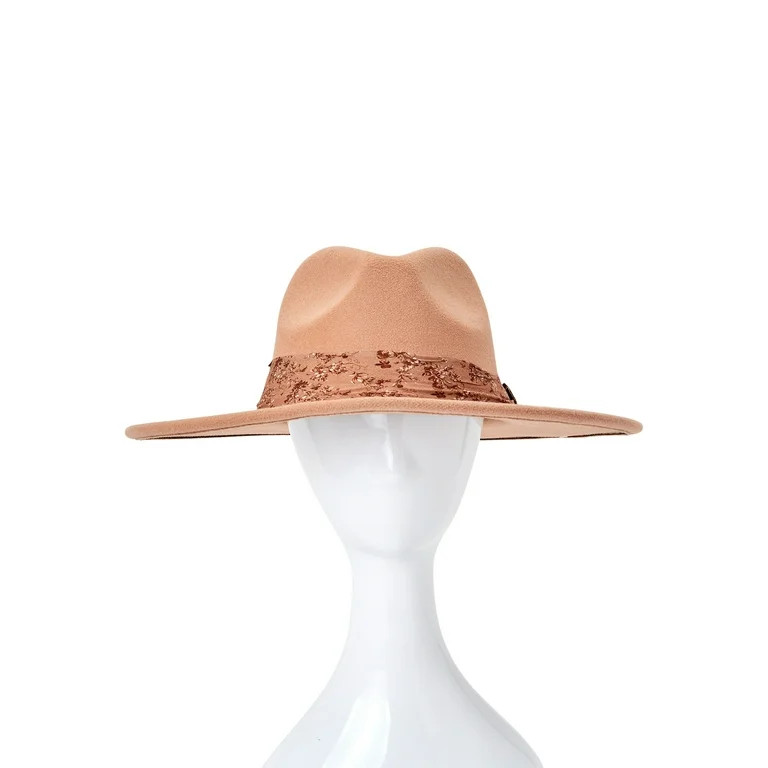 Time and Tru Adult Women's Tan Printed Band Fedora - Walmart.com | Walmart (US)