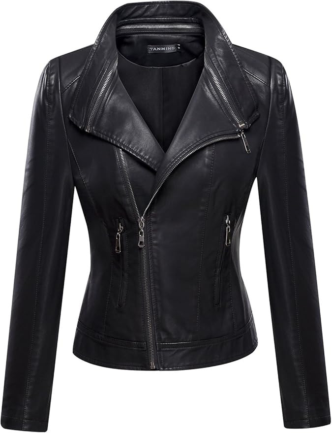 Tanming Women's Faux Leather Moto Biker Short Coat Jacket | Amazon (US)