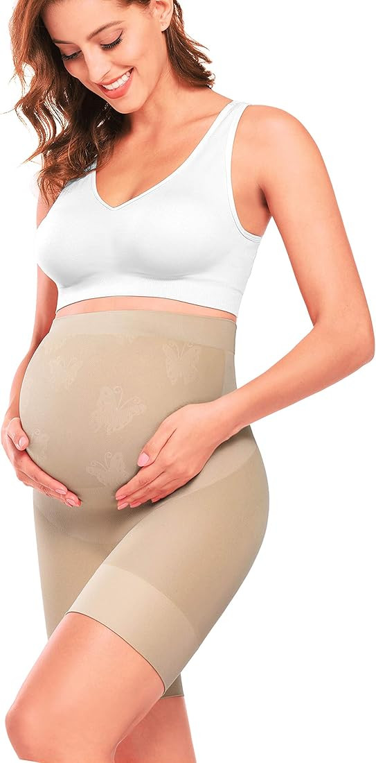 “Baby Bump” Premium Maternity Shapewear, High Waisted Mid-Thigh Pregnancy Underwear Prevent C... | Amazon (US)