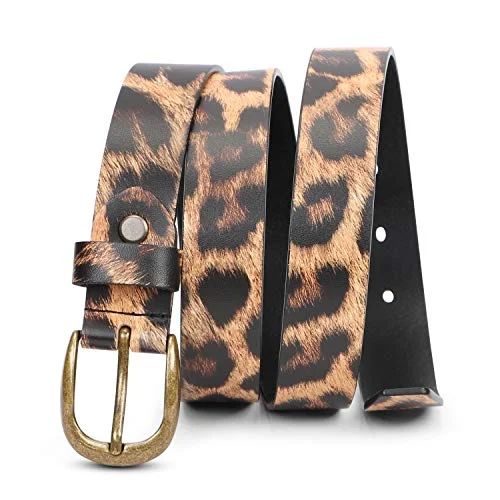 Leopard Print Leather Belt Women's Cowhide Leather Ladies Waist Belt for Jeans Christmas Gift by ... | Walmart (US)