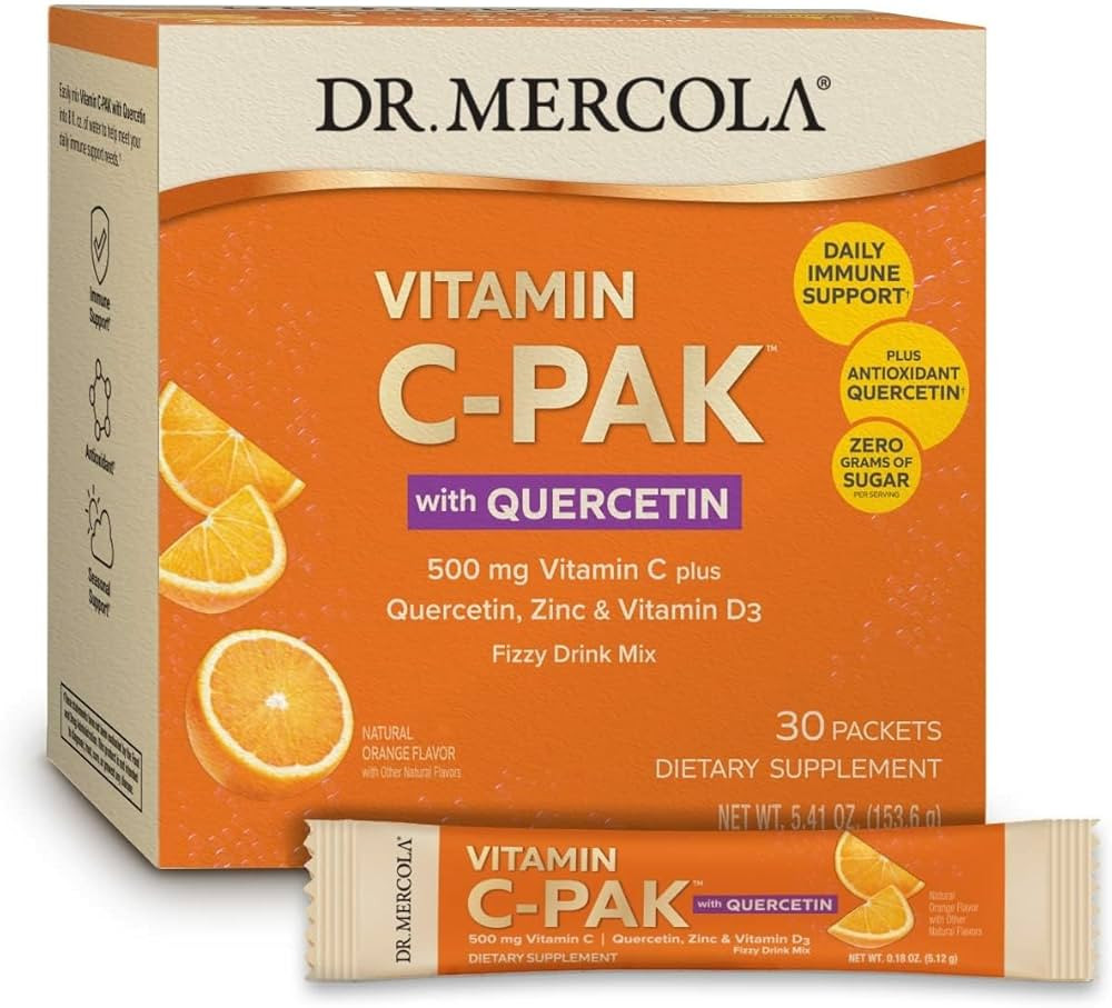 Dr. Mercola Vitamin C-PAK with Quercetin - Daily Immune Support Drink - Zinc & Vitamin D3 Blend -... | Amazon (US)