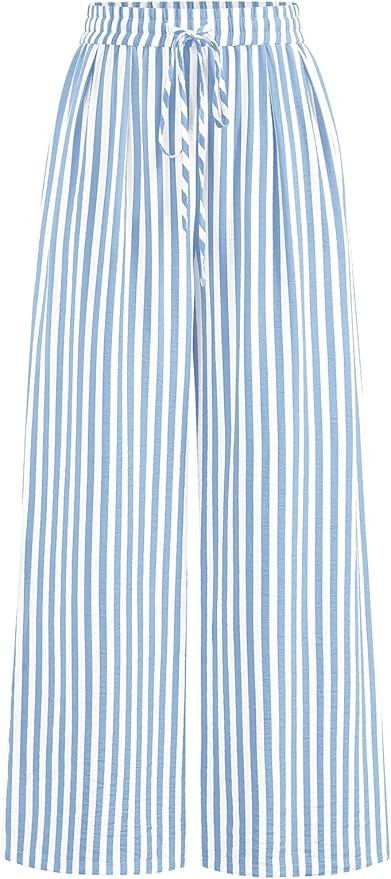 PRETTYGARDEN Womens Pants Elastic Waist Floral Lightweight Palazzo Pants for Women Casual Lounge ... | Amazon (US)