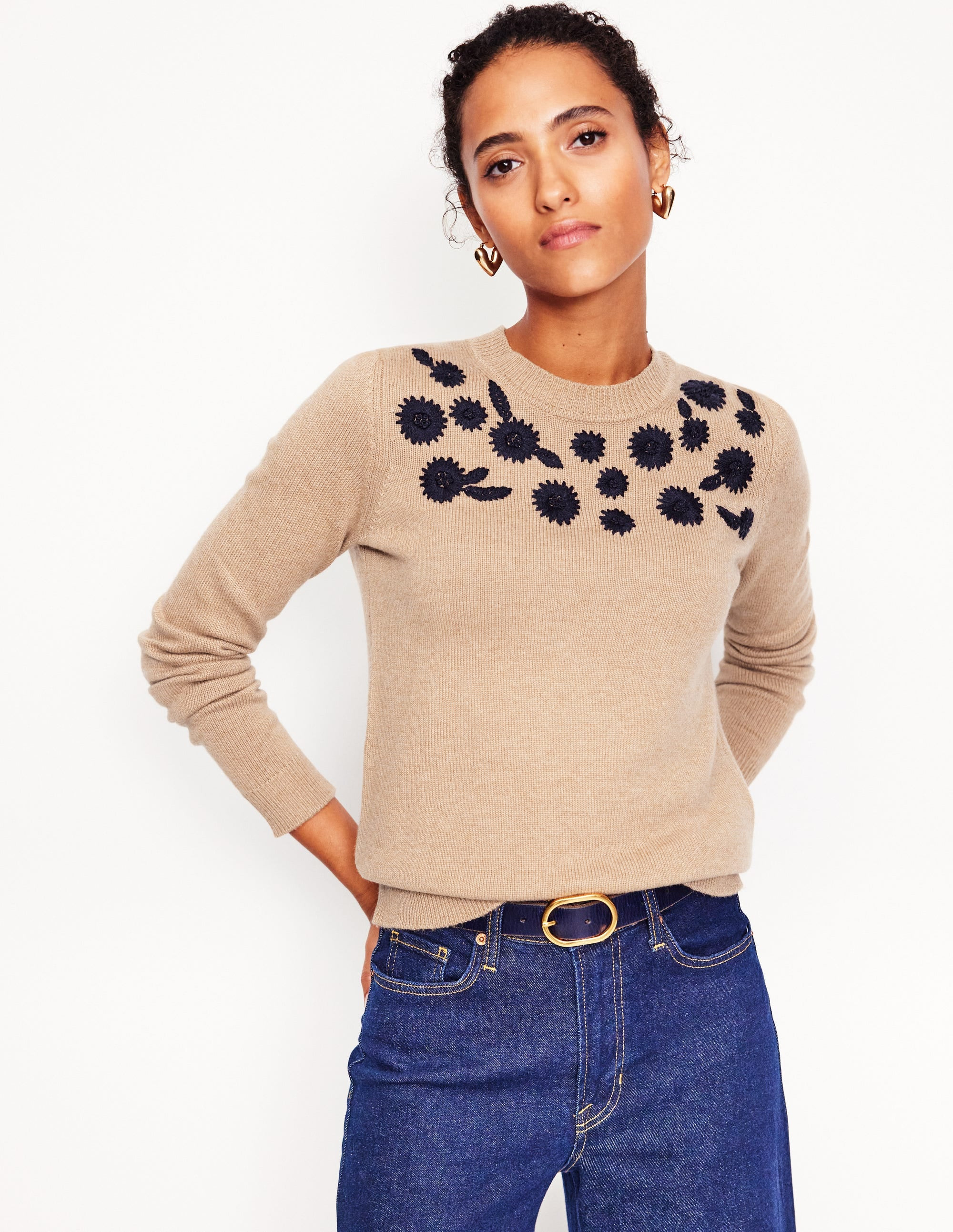 Embroidered Floral Jumper-Camel Melange | Boden (US)