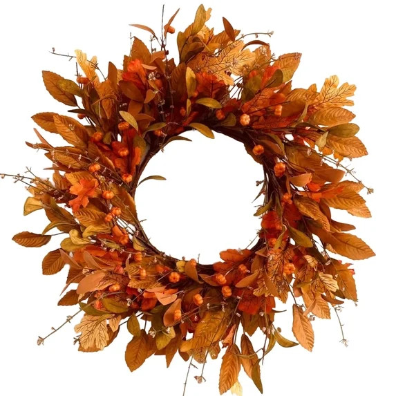 Fall Wreath Pumpkin Wreath for Front Door with Maple Leaves Harvest Wreath for Door Window Porch ... | Walmart (US)
