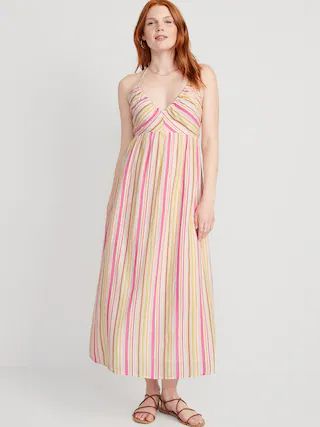 Fit &#x26; Flare Striped Halter Maxi Dress for Women | Old Navy (CA)