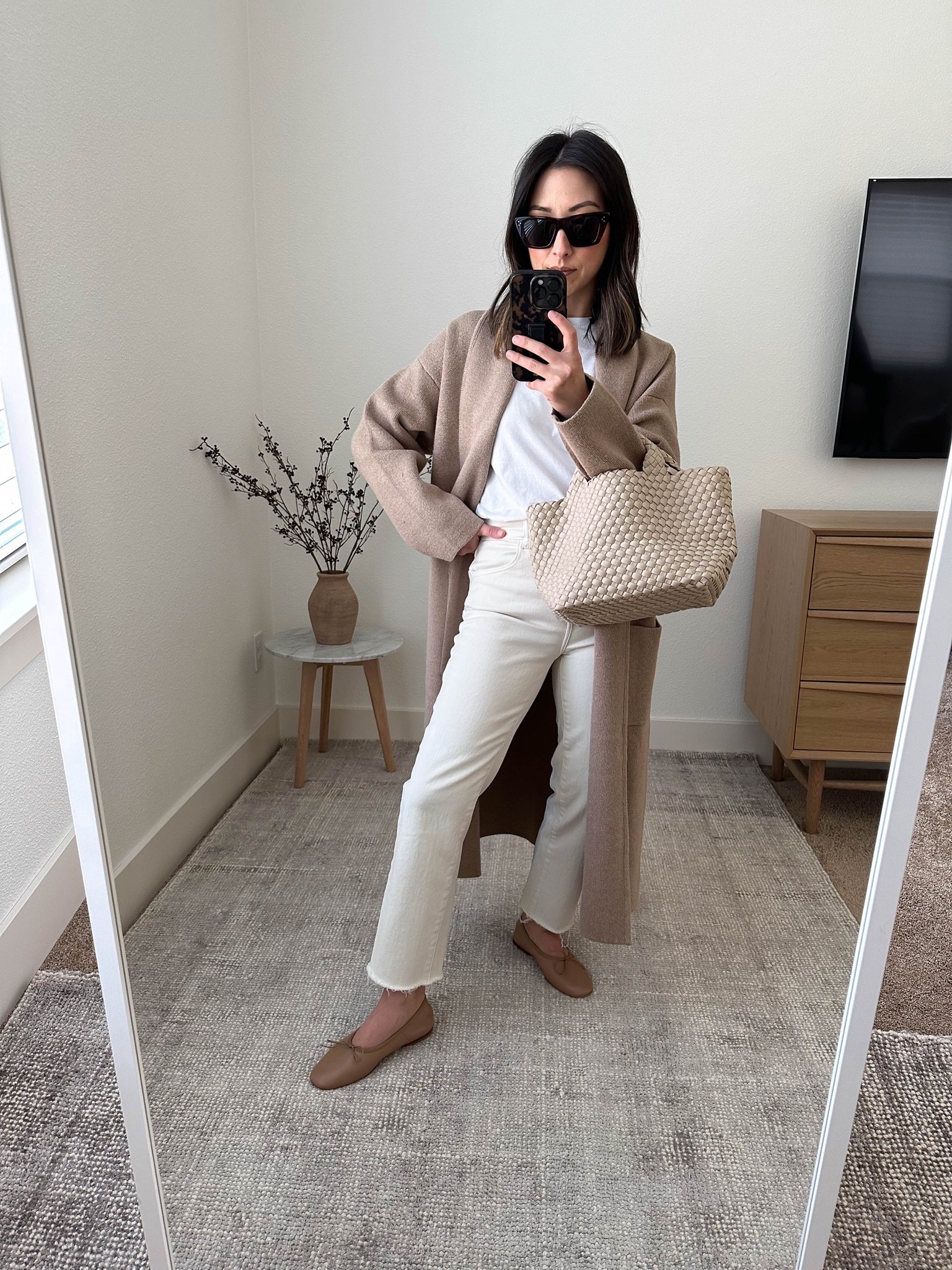 Mango coatigan. Spring jackets. 

Coatigan - Mango xs
Tee - Everlane Medium. Sized up 2 sizes 
Jeans - DL1961 25
Flats - Mansur Gavriel 35
Bag - Naghedi mini in ecru. This is sold out everywhere so I linked this color in the medium size. 
Sunglasses - Celine 
Petite Style, Neutral outfit, capsule wardrobe, minimal style, street style outfits, Affordable fashion, Spring fashion, Spring outfit, Easter outfit, travel outfit. 

#LTKstyletip #LTKshoecrush #LTKitbag