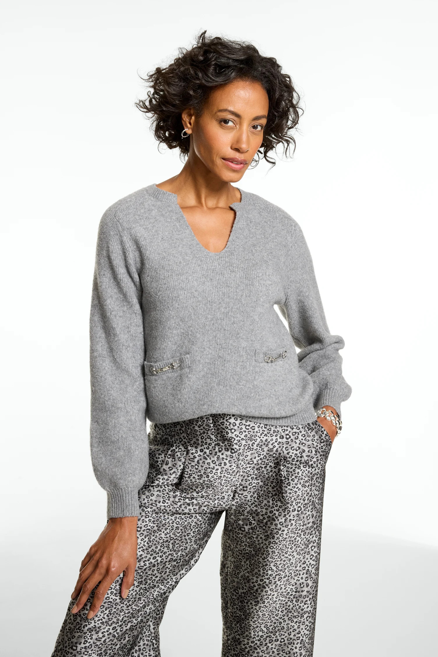 Petite - Horsebit Split Neck Sweater - Ivory - Medium Talbots | Talbots