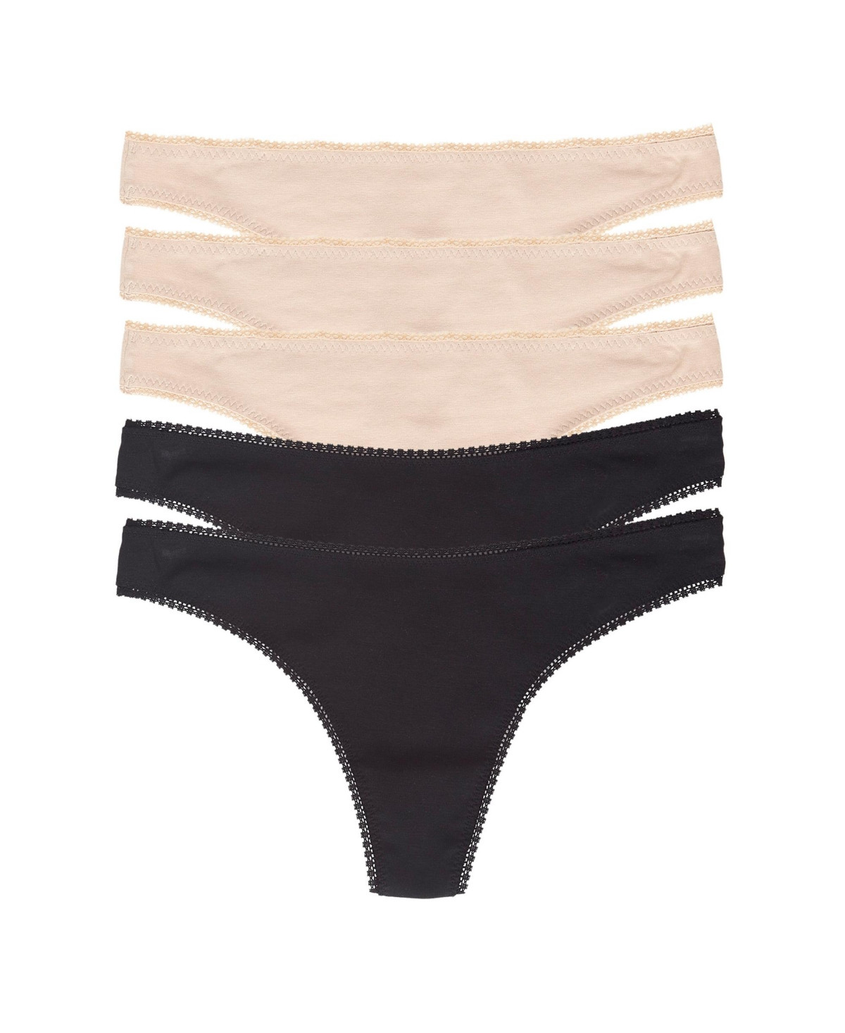 On Gossamer Women's Cabana Cotton Hip G Thong 5 Pack Underwear - Black, Champagne | Macy's