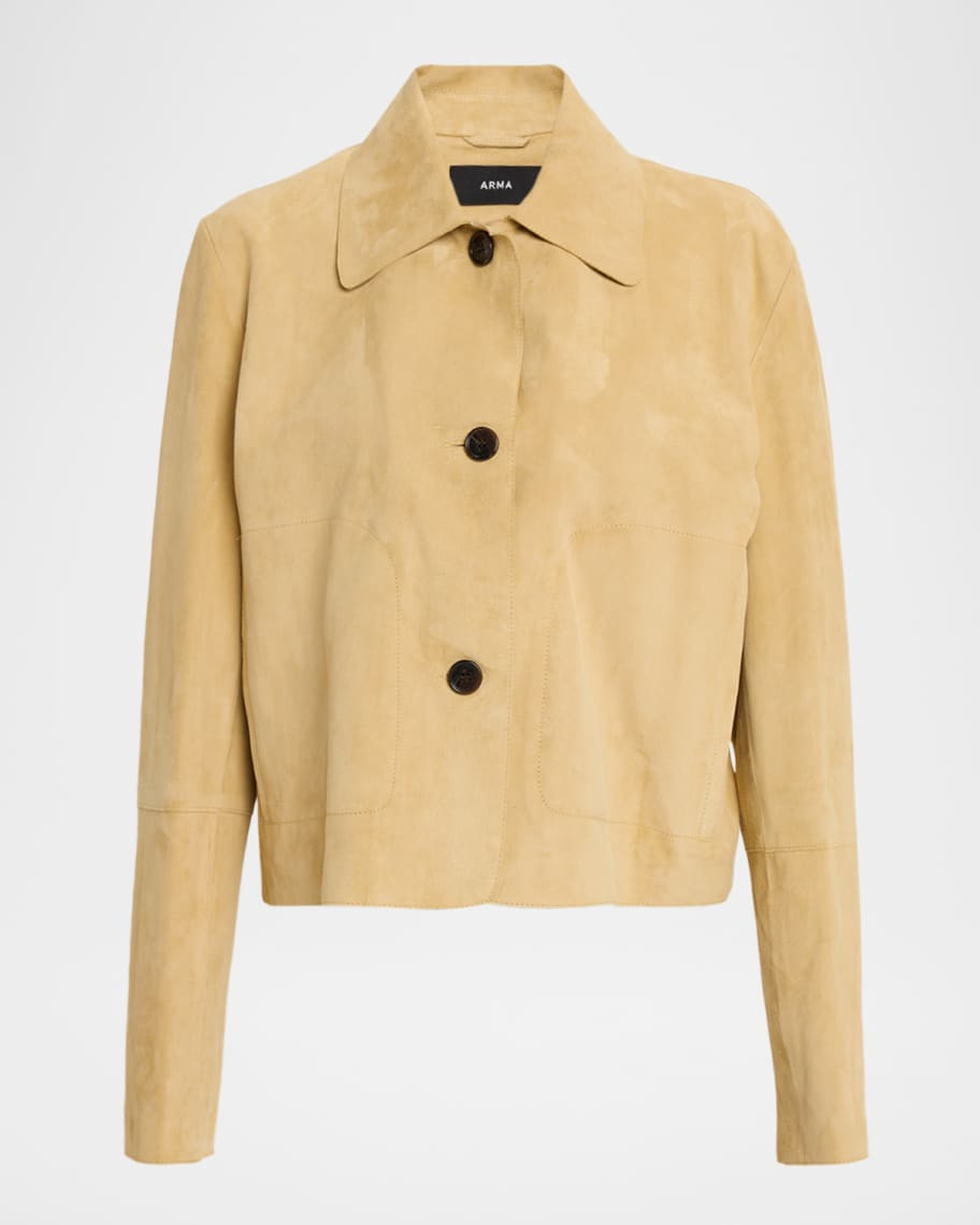 Arma Leder Emy Button-Down Goatskin Suede Jacket | Neiman Marcus