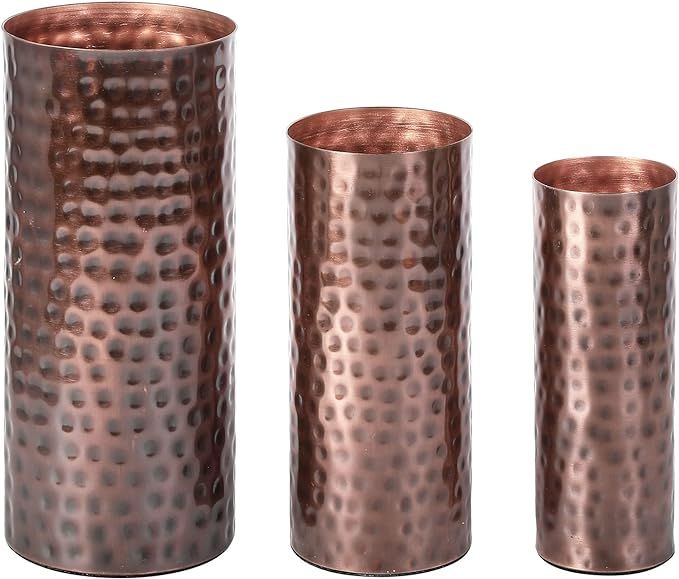 MyGift Modern Vintage Copper Tone Metal Tall Cylinder Flower Vases with Hammered Texture, Decorat... | Amazon (US)