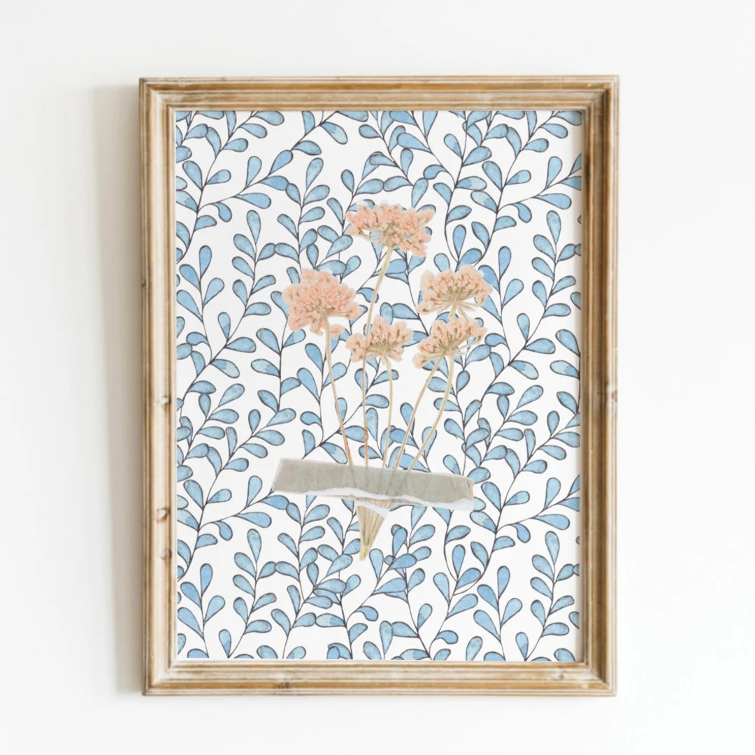 Blue Vintage Floral Baby's Breath Print, Digital Downloadable Wall Art, Trendy Decor, Abstract Vi... | Etsy (US)