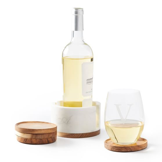 WOOD AND MARBLE WINE COASTER SET | Mark and Graham