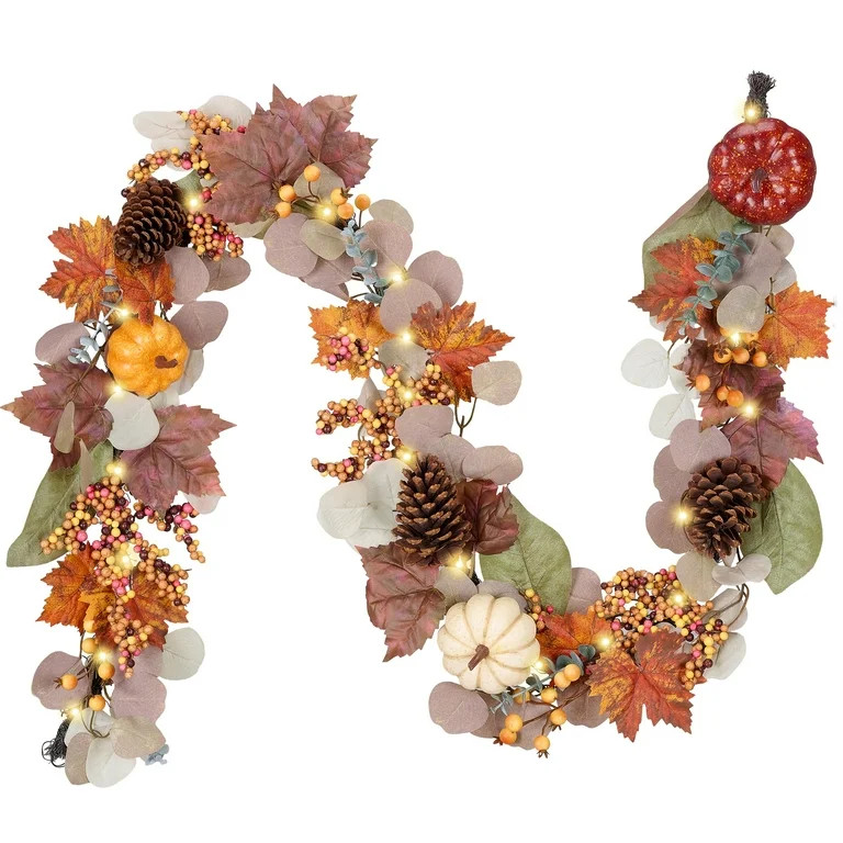 Valery Madelyn 6Ft Pre-Lit Fall Garland Lighted Harvest Garland with Red Orange White Pumpkin & P... | Walmart (US)