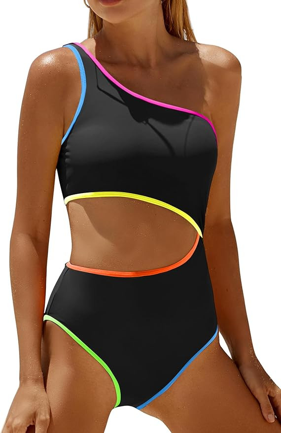 Women's One Piece Swimsuit- One Shoulder Bathing Suit Cutout Tummy Control Swimwear | Amazon (US)