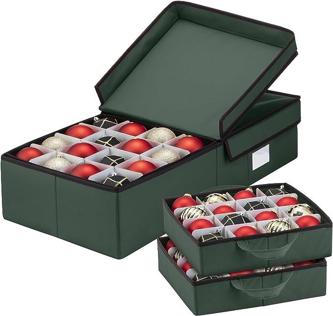 ZOBER Christmas Ornament Storage Box - Stores 64 Ornaments W/Dividers - 600D Oxford Fabric Christ... | Amazon (US)