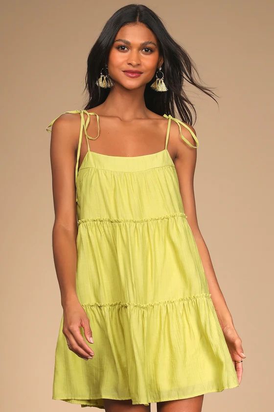 Love the Sunshine Lime Green Tie-Strap Tiered Babydoll Dress | Lulus (US)