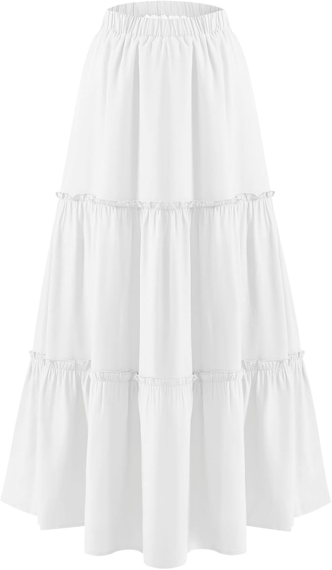 BOMAROLAN Women's Maxi Skirts Summer Elastic High Waist Boho Flowy Skirt A Line Long Skirts Ruffl... | Amazon (US)