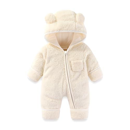 Newborn Baby Bear Outfit With Fold-Over Mittens and Footies Girls Boys Winter Fleece Clothes Hood... | Amazon (US)