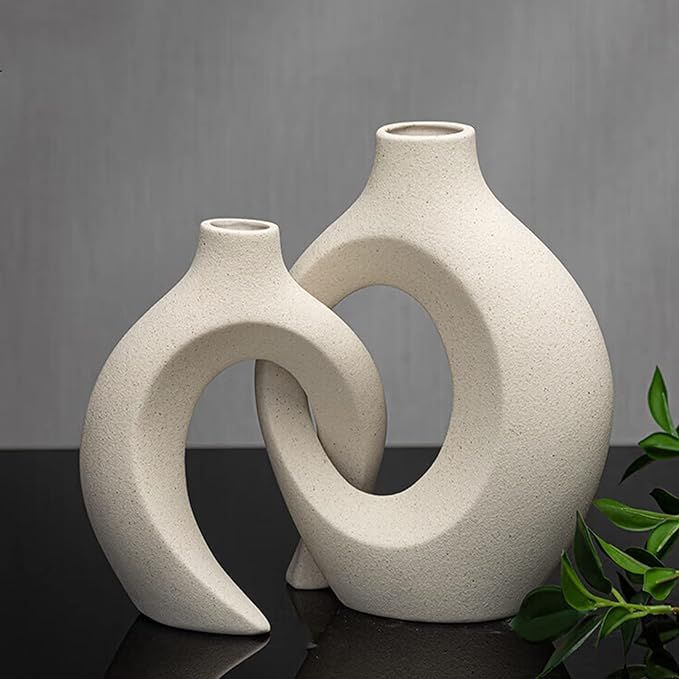 Cream Color Ceramic Vase for Modern Home Decor, Matte Snuggle Hollow Flower Vase for Pampas Grass... | Amazon (US)